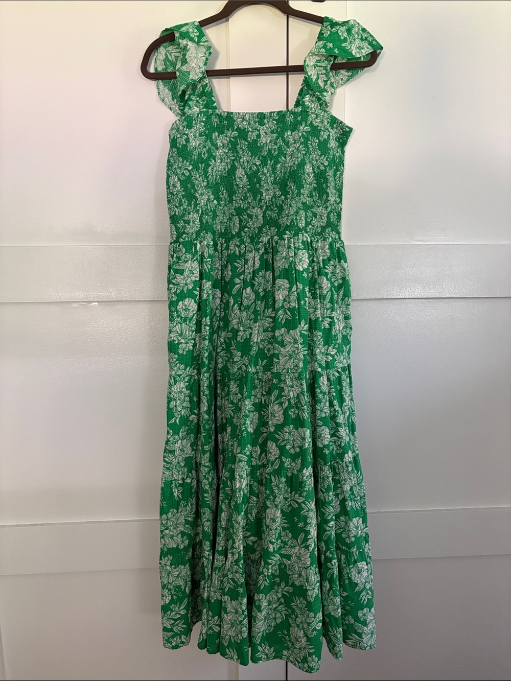 Lands' End Green Floral Maxi Dress with Ruffle Straps